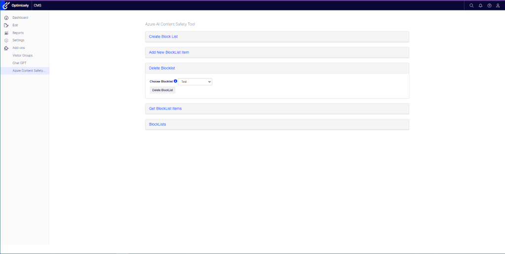 Azure AI Content Safety – Blocklist Management in Optimizely CMS – Delete Block&nbsp;List